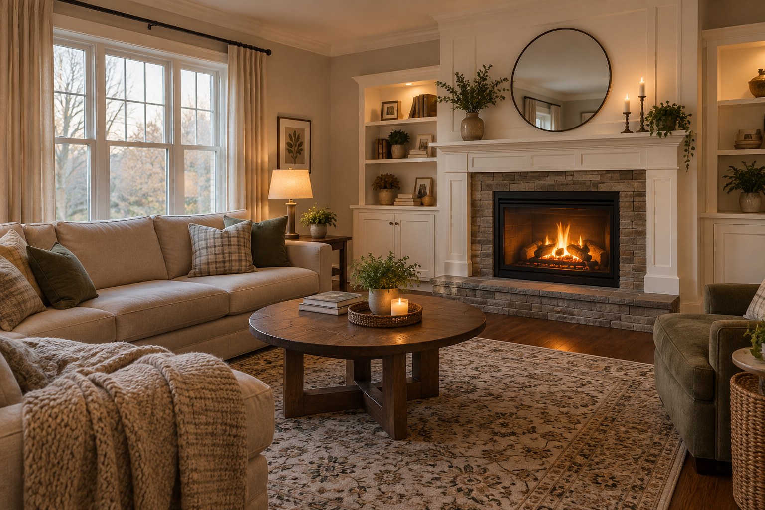 A cozy New Jersey living room, illustrative